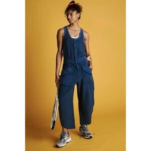 NWT Free People Timko Onesie One Piece Wide Leg Jumpsuit FP Movement Blue Small